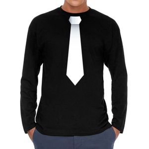 Zwart long sleeve t-shirt zwart met witte stropdas bedrukking heren