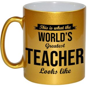 Worlds Greatest Teacher cadeau mok / beker voor juf / meester goudglanzend 330 ml