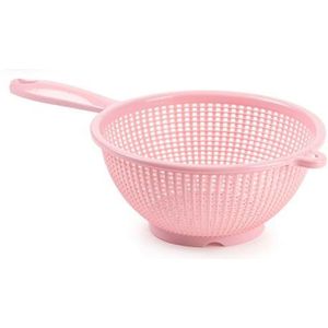 Plasticforte Keuken vergiet/zeef met handvat - kunststof - Dia 22 cm x Hoogte 10 cm - roze