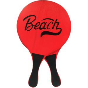 Houten beachball set neon rood - Strand balletjes - Rackets/batjes en bal - Tennis ballenspel