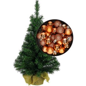Mini kerstboom/kunst kerstboom H45 cm inclusief kerstballen koper