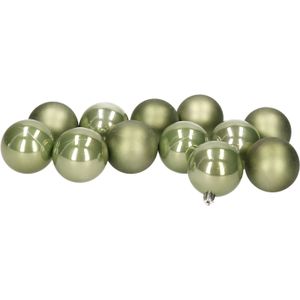 12x stuks kunststof kerstballen lichtgroen 6 cm glans/mat