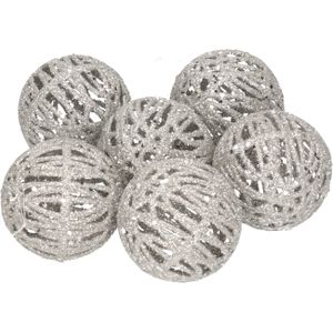 Rotan kerstversiering kerstballen zilver met glitter 5 cm
