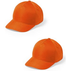 2x stuks oranje 5-panel baseballcap voor kinderen