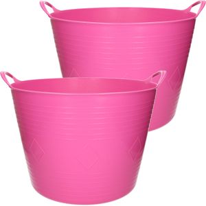 2x stuks flexibele kuip emmer/wasmand rond roze 43 liter