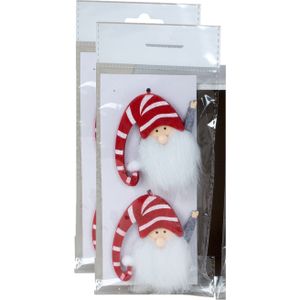 IKO kersthangers/kerstballen -gnomes/kabouters- rood - 4x - vilt