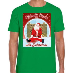 Fout kerstborrel shirt / kerstshirt nobody fucks with sinterklaas groen voor heren
