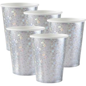 Santex feest wegwerp bekertjes - glitter - 50x stuks - 270 ml - zilver - karton
