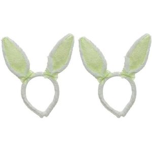 2x Wit/groen konijnen/hazen oren diadeempjes 24 cm
