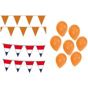 EK voetbal Holland oranje feest versiering met oranje vlaggenlijnen en ballonnen