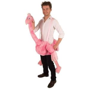 Roze struisvogel hang-on kostuum