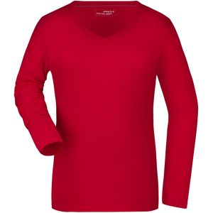 Rode dames stretch shirts lange mouw