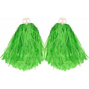 Funny Fashion Cheerballs/pompoms - 6x - groen - met franjes en ring handgreep - 28 cm