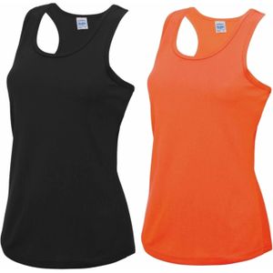 Voordeelset - oranje en zwart sport singlet voor dames in maat X-large(42)