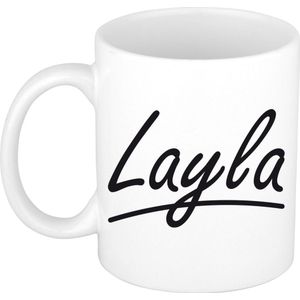 Layla voornaam kado beker / mok sierlijke letters - gepersonaliseerde mok met naam
