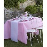 Feest tafelkleed met loper op rol - roze/wit - 10 meter