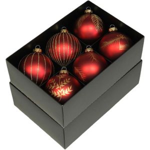 Othmar Decorations luxe kerstballen - gedecoreerd - 12x - 8 cm - rood