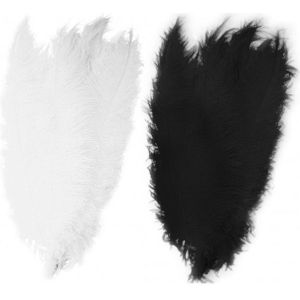 4x stuks grote veer/struisvogelveren 2x wit en 2x zwart van 50 cm