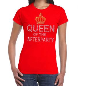 Rood Queen of the afterparty glitter steentjes t-shirt dames