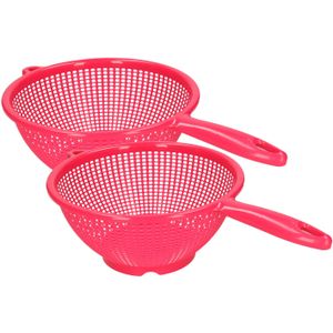 PlasticForte Keuken vergieten/zeef met steel - 2x stuks - kunststof -  Dia 22/24 cm - fuchsia roze