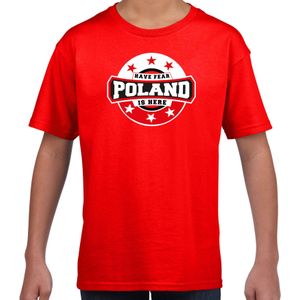 Have fear Poland / Polen is here supporter shirt / kleding met sterren embleem rood voor kids