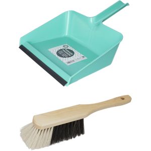 Brumag Stoffer en blik set Freya - blik kunststof - mintgroen - 38 x 30 cm - zachte borstel 30 cm