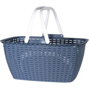 Kunststof mand blauw met witte handvatten 26 liter - Badkamer wasmand/opslag manden - 43 x 30 x 21 cm