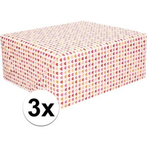 3x Cadeaupapier met roze hartjes opdruk 70 x 200 cm