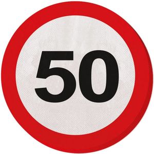 40x Vijftig/50 jaar feest servetten verkeersbord 33 cm rond verjaardag/jubileum
