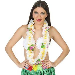 Atosa Hawaii krans/slinger - Tropische kleuren wit - Grote bloemen hals slingers