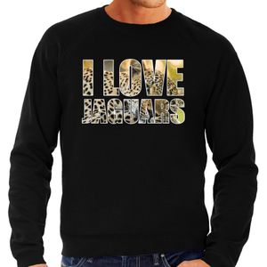 Tekst sweater I love jaguars foto zwart voor heren - cadeau trui jachtluipaarden liefhebber