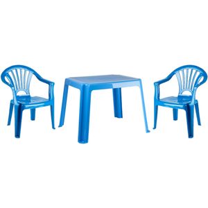 Kunststof kinder meubel set tafel met 2 stoelen blauw