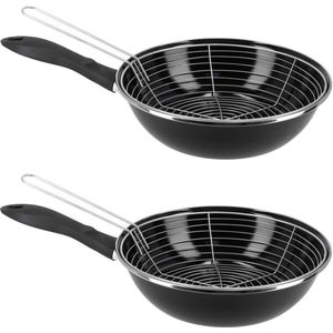 Set van 2x stuks rvs/emaille frituurpan/friteuse voor alle hittebronnen - zwart 26 cm -  Frituren op gasstel of kookplaat