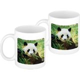 2x stuks bamboe etende panda koffiemok / theebeker wit 300 ml voor de natuurliefhebber