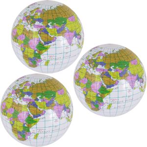 Opblaasbare strandbal van een wereldbol - 3x -Â  de aarde - globe - Dia 40 cm - kunststof