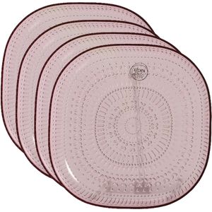 Decoris ontbijtbord - 4x - roze - 20,5 cm - kunststof - campingbord
