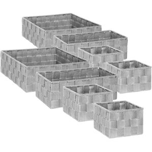 Set van 8x gevlochten opbergmanden vierkant grijs - Kast / badkamer mandjes verschillende formaten
