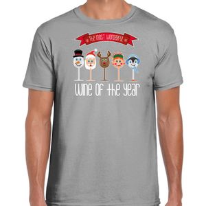 Bellatio Decorations fout kersttrui t-shirt heren - Kerst wijn glazen - grijs - drank/wine