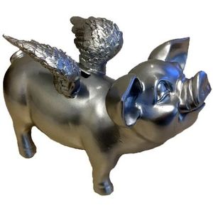 Zilver spaarpot varken met vleugels 25 cm