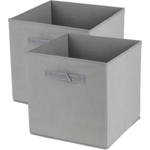 Urban Living Opbergmand/kastmand Square Box - 4x - karton/kunststof - 29 liter - betongrijs - 31 x 31 x 31 cm