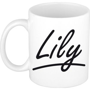 Lily voornaam kado beker / mok sierlijke letters - gepersonaliseerde mok met naam