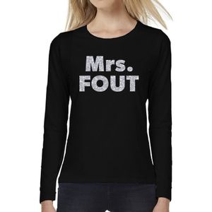 Dames long sleeve t-shirt met Mrs. FOUT zilver glitter bedrukking zwart