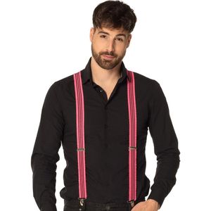 Boland party Carnaval verkleed bretels - neon roze/zwart gestreept - heren/dames - verkleedkleding