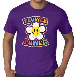 Grote Maten jaren 60 Flower Power verkleed shirt paars met emoticon bloem heren