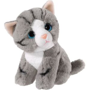 Heunec Pluche grijze kat/poes knuffel - 14 cm - speelgoed katten
