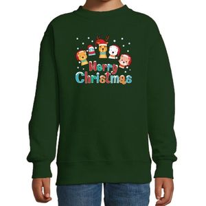 Groene kersttrui / kerstkleding dierenvriendjes Merry christmas voor kinderen