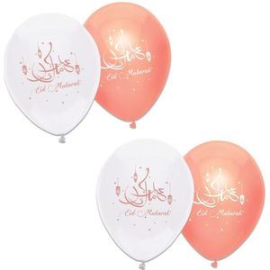 6x stuks Suikerfeest/offerfeest versiering metallic ballonnen wit/roze 30 cm