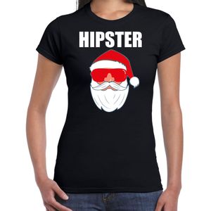 Zwart Kerstshirt / Kerstkleding Hipster voor dames met Kerstman met zonnebril