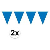 2x Mini vlaggetjeslijn slingers verjaardag blauw