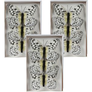 Decoris decoratie vlinders op clip - 9x - wit - 12 x 8 cm